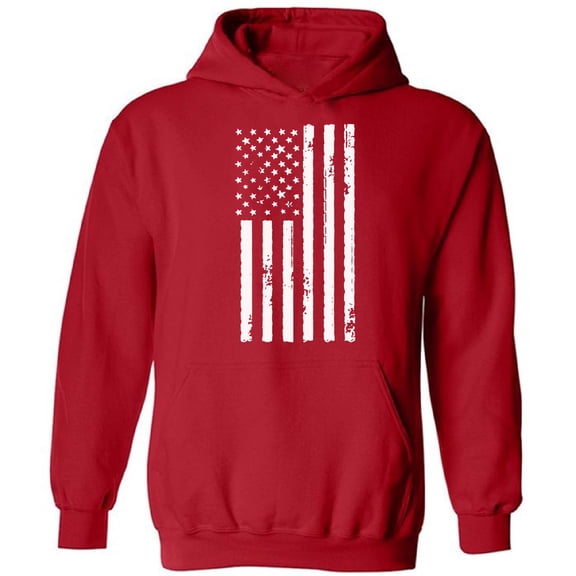 Big White American Flag 4th of July Unisex Hooded Sweatshirt - Happy Independence Day - Family Holiday Hoodie for Men and Women