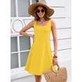 thumbnail image 2 of Women's Summer Square Neck Sleeveless Dress with Pockets, Yellow Casual A-Line Mini Sundress, Beach Vacation Tank Dress, Size L, 2 of 7