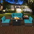 thumbnail image 3 of Costway 6PCS Patio Rattan Furniture Set 42" Fire Pit Table Cover Sofa Cushion Turquoise, 3 of 10