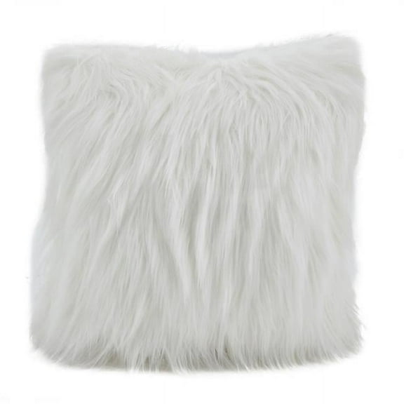 Saro Lifestyle Faux Fur Long Hair Poly Filled Throw Pillow Ivory