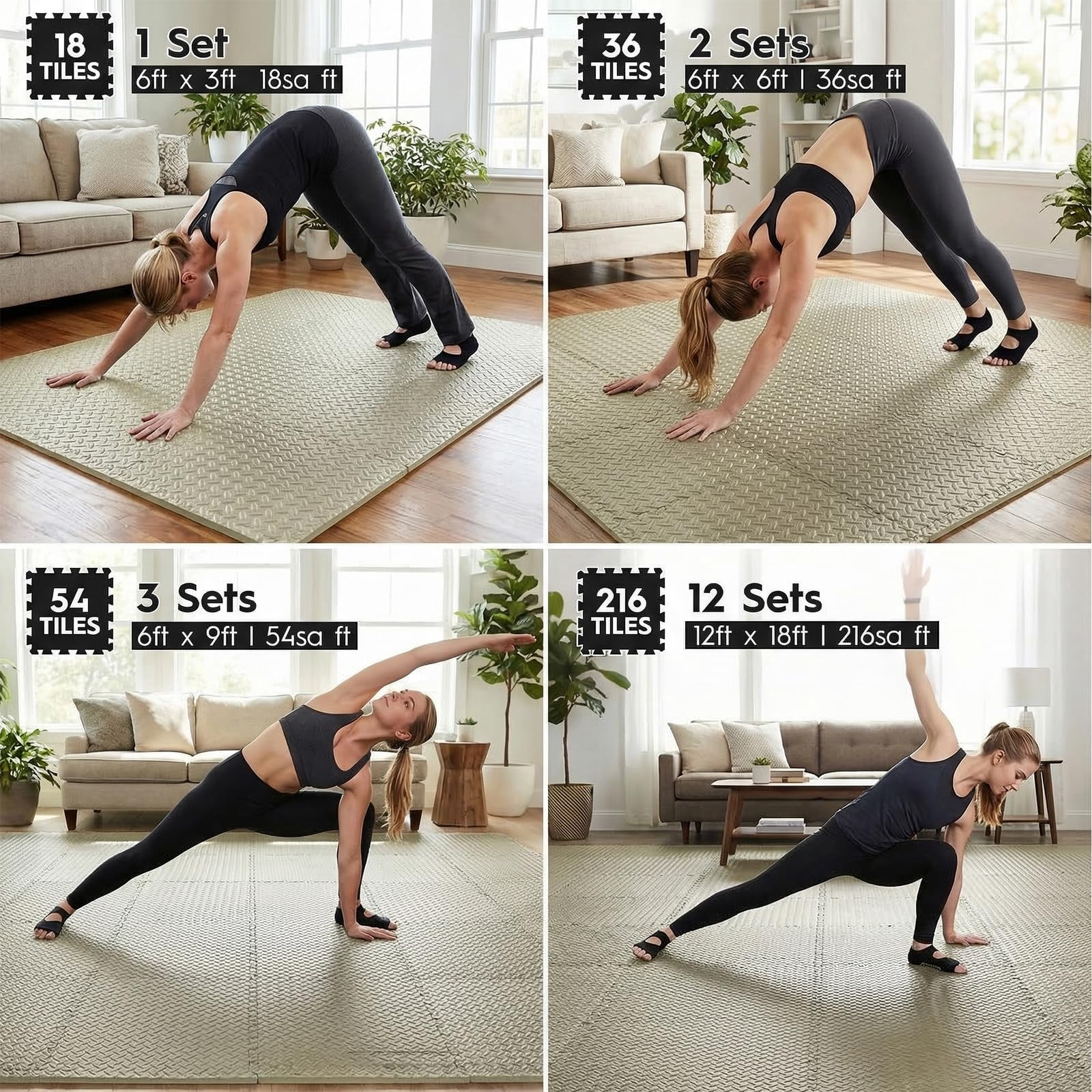 18 Tiles Puzzle Exercise Mat, EVA Interlocking Foam Floor Tiles, Non-Slip, Protective, Water-Resistant Flooring for Home Gym & Workout Equipment, 12.6" x 12.6" x 0.4", 18 Sq Ft
