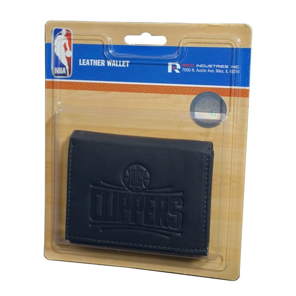 Los Angeles Basketball Clippers Embossed Trifold Wallet - Black Leather - with Worn Distressed Look