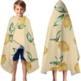 thumbnail image 3 of Yellow Lemon Fruit Leaves LightYellow Pattern Hooded Bath Towel，60"x35" for Ages 3 To 12 Kids, Quick Dry Lightweight Soft Microfiber Hood Beach Towel Cover Up for Kids, 3 of 7