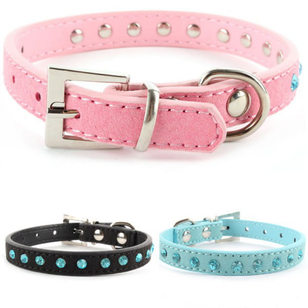 Kitty Necklace Leather Rhinestone Kitten Collar Bling Pet Collars for Puppy Rabbits and Small Dogs XS: Wide 2/5 in for Neck Girth: 6-9 in, Pink Crystal Cat Collar 