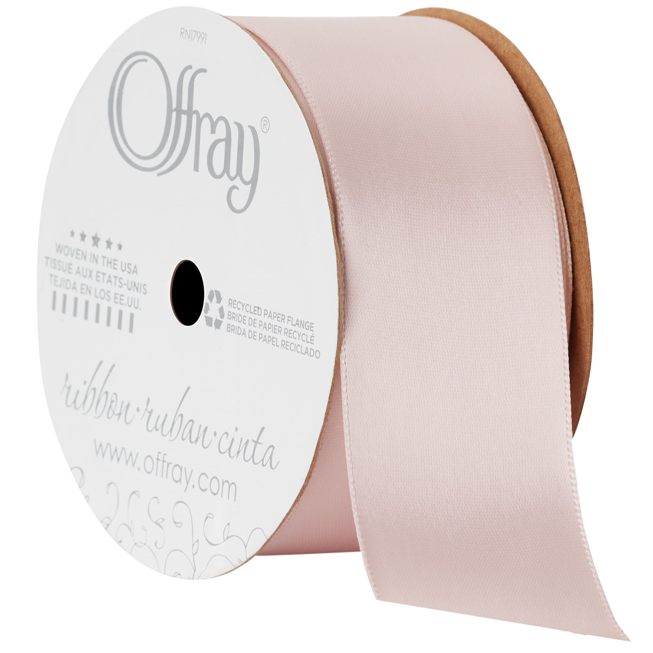 (3 pack) Offray Ribbon, Pink Blush 1 1/2 inch Double Face Satin Polyester Ribbon for Wedding, Sewing, and Crafts, 12 feet, 1 Each