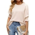 thumbnail image 2 of Womens Tops Women's Summer Casual And Loose Solid Color Round Neck T-shirt With Haif Sleeve Casual Top, 2 of 5