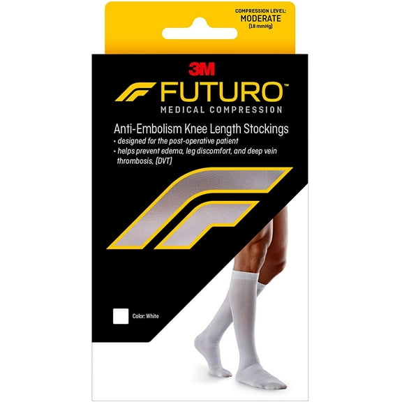 FUTURO Anti-Embolism Knee Length Closed Toe Stockings, White 1 ea