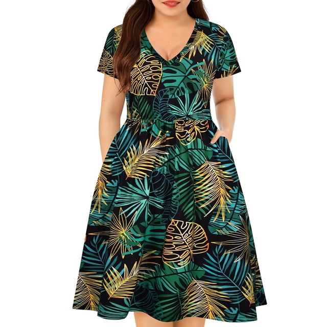 Vestido de talla grande RITERA Verano Primavera Playa Azul Verde 4XL
