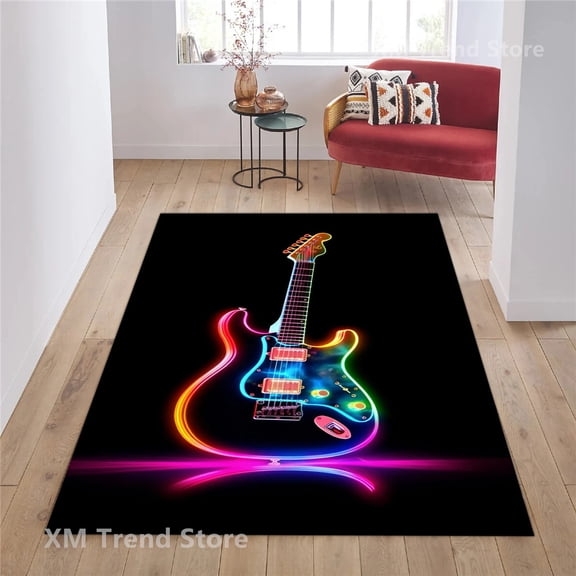 Large Carpet 3D Instrument Guitar Carpet Rug for Home r Living Room Bedroom Kitchen Doormat Area Rugs Non-slip Music Room Floor Mat