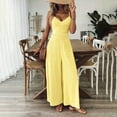 thumbnail image 3 of VIWORLD Women's Elegant Sleeveless Jumpsuit V-Neck Wide Leg Pants with Back Bow Vintage Style Beachwear Yellow，S, 3 of 7