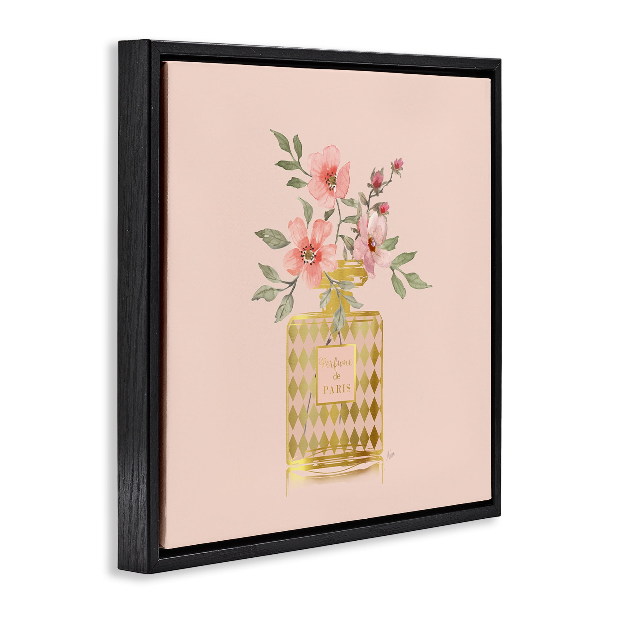 Stupell Industries Patterned Glam Floral Vase Botanical & Floral Painting Black Floater Framed Art Print Wall Art, 18 x 18