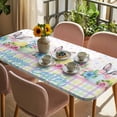 thumbnail image 3 of Easter Table Cloths for 3 Foot Rectangle Tables, Spring Colorful Bunny Eggs Flowers Polka Dot Plaid Patio Waterproof Elastic Fitted Tablecloths, Washable Rectangular Table Cover for Camping, 3 of 8