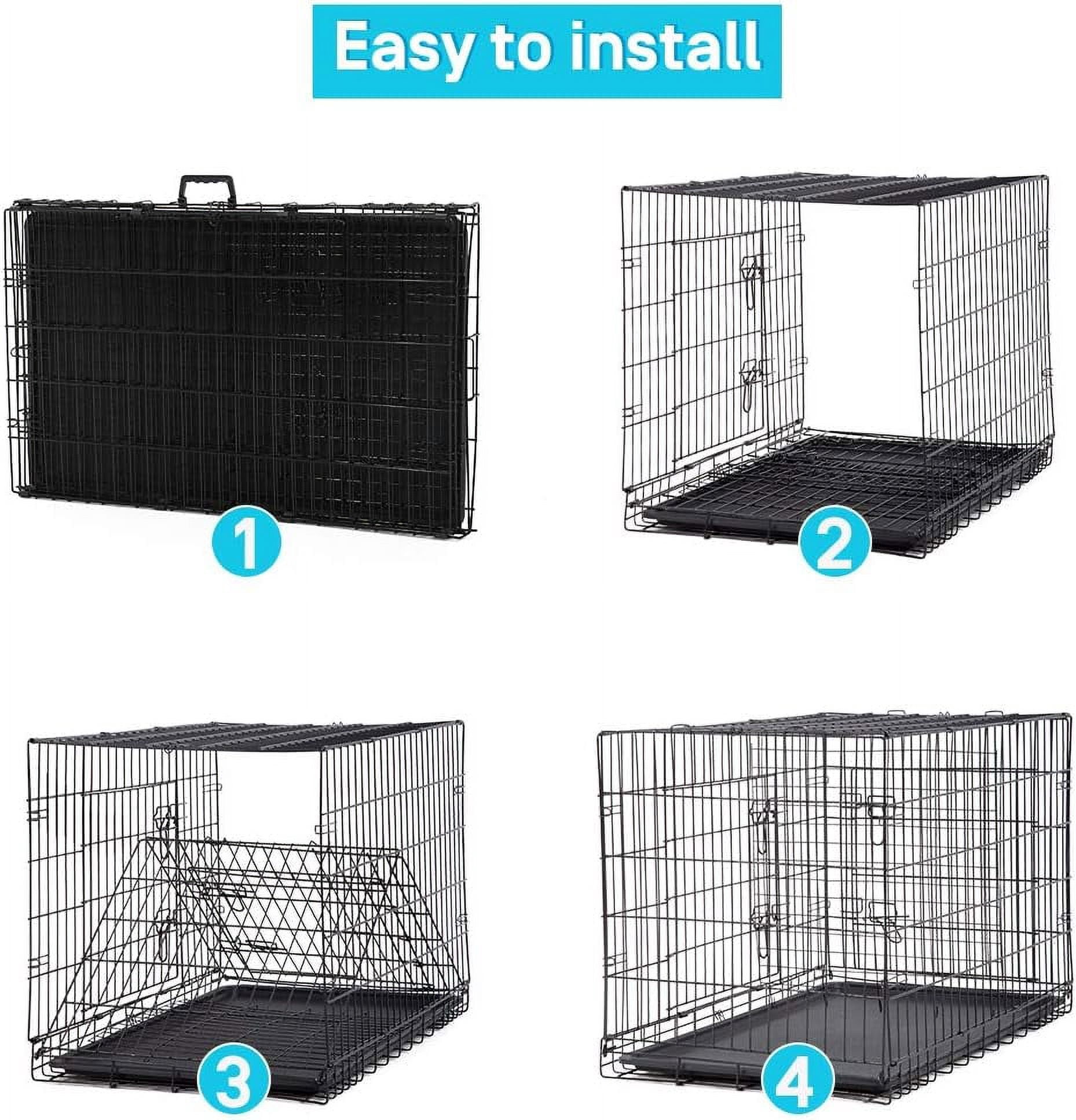 XF XINFENG 42 inch Folding Metal Dog Crate Indoor Outdoor Portable Dog Cage Kennel with Double-Door & Plastic Tray & Divider, Black