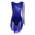 thumbnail image 3 of Doomiva Women's Long Sleeve Figure Ice Skating Dress Shiny Rhinestone Ballet Skirted Leotard Dresses Navy Blue XL, 3 of 5