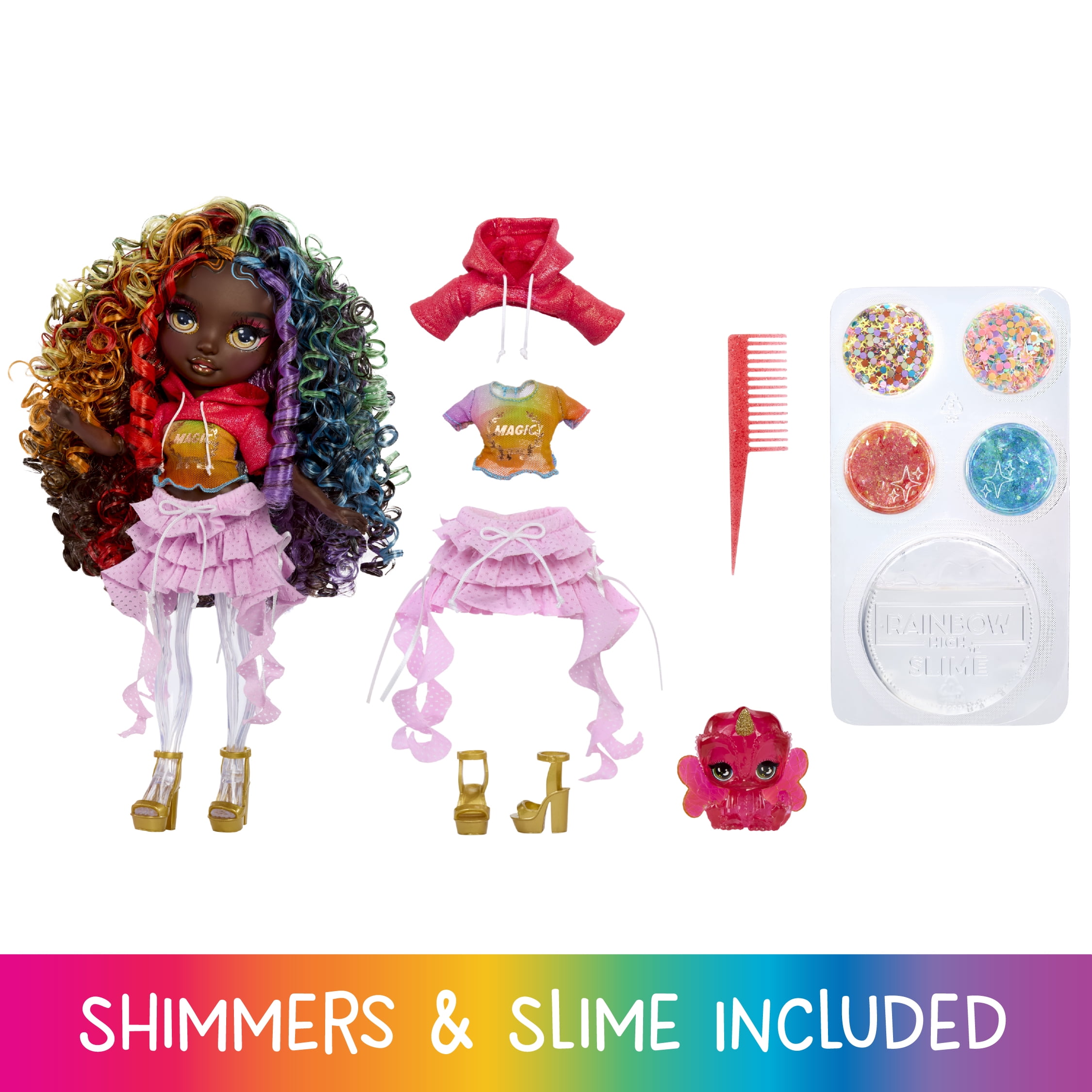 Rainbow High Rainbow Shimmers with Slime – Iris, Rainbow 11”, Create a Rainbow Fashion Doll, Slime