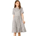 thumbnail image 1 of Allegra K Vestido A-Línea Dobladillo Volante Decoración De Botones Manga Corta Estampado Floral Suelto Para Mujeres Gris L Unique Bargains ajustado, 1 of 6
