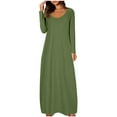 thumbnail image 2 of Plus Size Long Dresses for Fall Fashion Women's Casual Solid Color Dress Sexy Round Neck Long Sleeved Dress Green L, 2 of 6