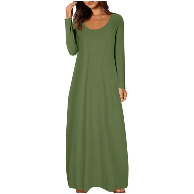 Hauts à Enfiler pour Femmes Vêtements Printemps Automne 2025 Chemises à Manches Longues Tendance Col Rond Ample Hauts de Festival Robe Couleur Unie Aguichant Col Rond Robe à Manches Longues Grande Taille pour Femmes Été