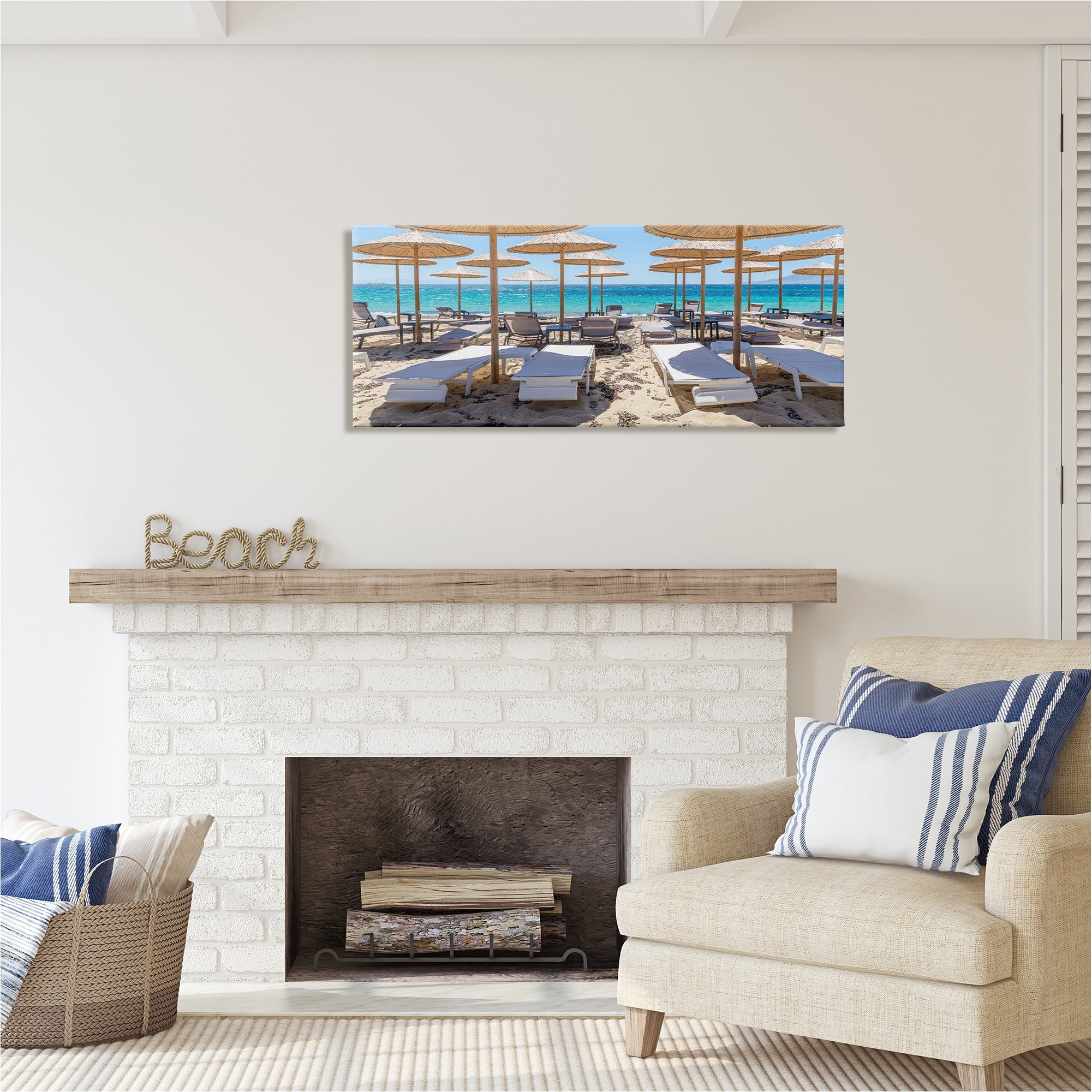 Stupell Industries Bamboo Beach Umbrellas Landscape Photography Gallery Wrapped Canvas Art Print Wall Art, 48 x 20