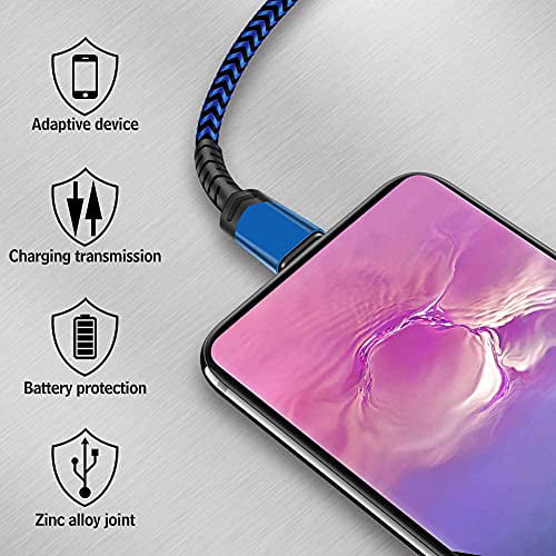 USB-C to USB-A Fast Charging Aluminum Housing Compatible with Samsung Galaxy S10 S9 Note 9 8 S8 Plus,LG V30 V20 G6 Blue 3/3/6/6/10FT USB C Cable,AIOXQNL& 5Pack 