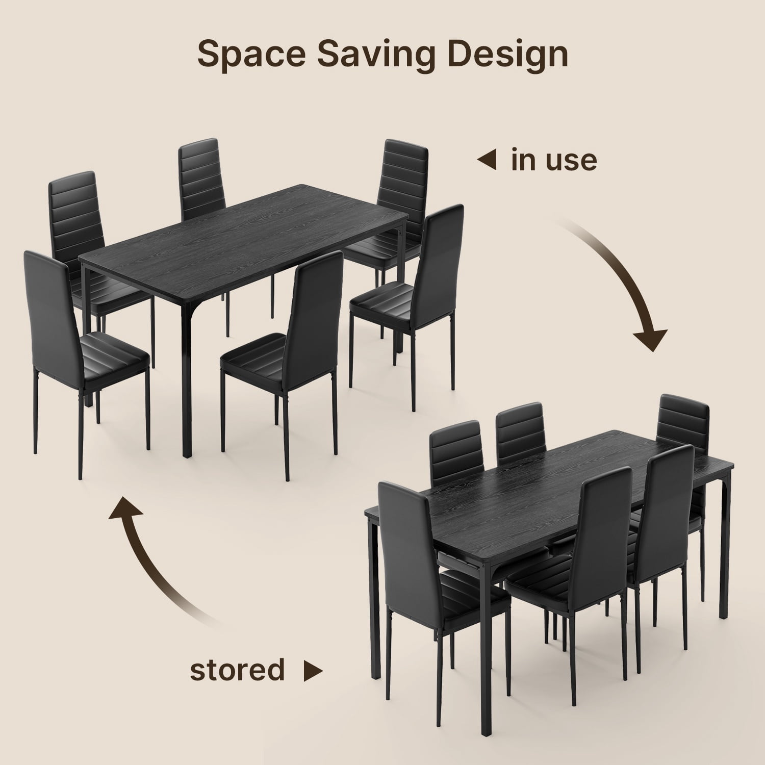 63"  Rectangular Dining Table Set for 6, PU Upholstered Chair Kitchen Dinette Furniture for Home & Restaurant,Sturdy Easy Clean,Black