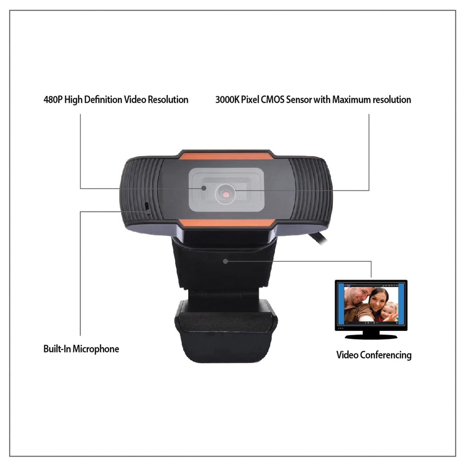 Adesso CyberTrack H2 – 480P HD USB Webcam with Built-in Microphone - Black - USB 2.0