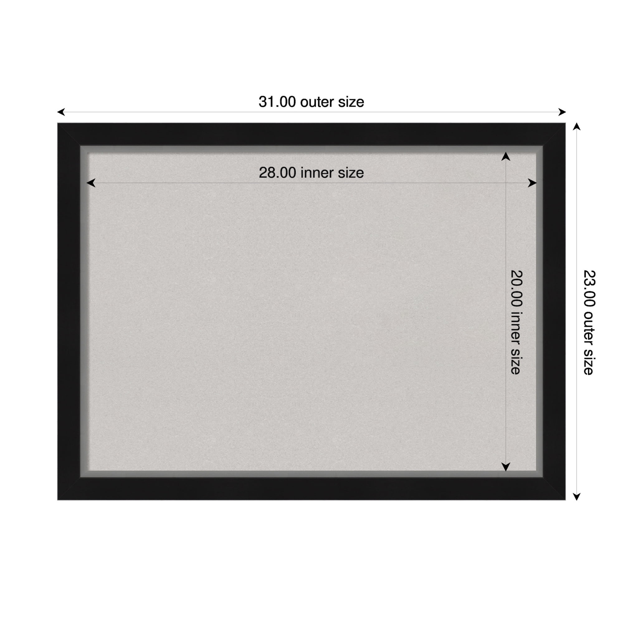 Amanti Art Grey Cork Board Framed Eva Black Silver Narrow Bulletin Board 31 in. x 23 in.