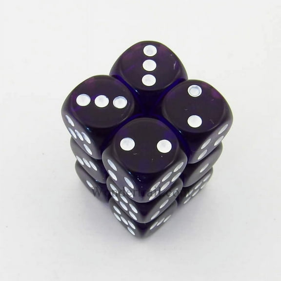 Purple Translucent D6 Dice with White Pips 16mm (5/8in) Pack of 12 Chessex