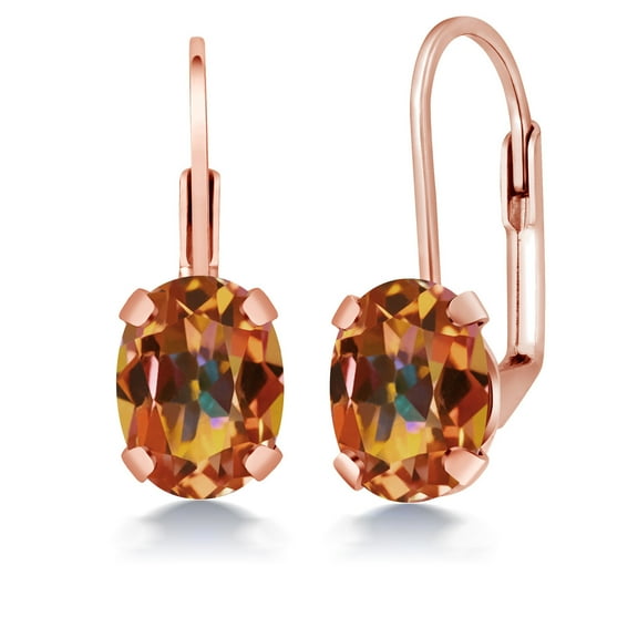 Gem Stone King 3.00 Ct Oval Ecstasy Mystic Topaz Brass Rose Gold Plated Brass Earrings