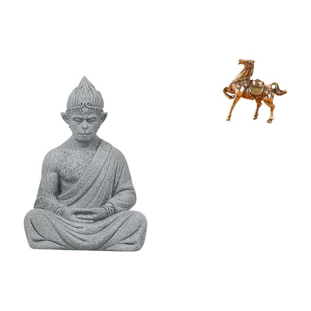 Estatua de mono en miniatura, figura de caballo, adorno de Buda, escultura de latón, arenisca, animal meditador, decoración interior y exterior, adecu