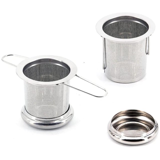 Colador de té, cafetera de té suelto, dispositivo de té suelto de malla ultrafina, diseño de mango plegable, con tapa 2