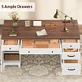 thumbnail image 3 of Executive Desk with File Drawers, Farmhouse Office Desk with Charging Station, 60 Inch Wood Computer Desk with Cabinet Storage for Study Work Writing, White Walnut, 3 of 8