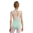 thumbnail image 2 of Miutii Kids Girls Lace Collar Dance Leotard Sleeveless Patchwork Bodysuit for Ballet Gymnastics Practice Performance Light Green 7-8, 2 of 5