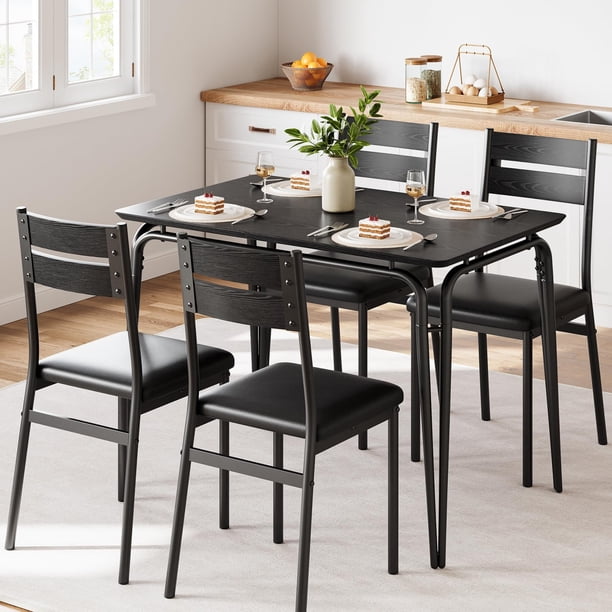 QinaQin Juego de comedor de 5 piezas para 4 personas, mesa cuadrada con estructura metálica y cubierta MDF, ideal para casa, oficina o restaurante