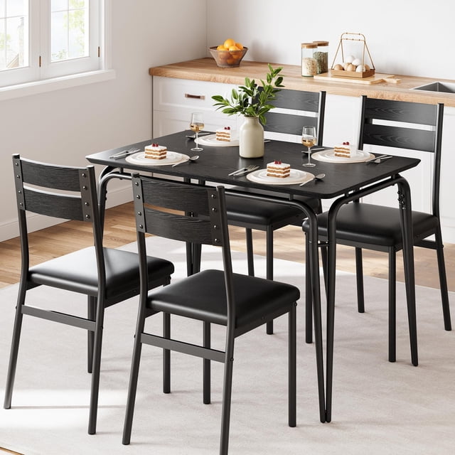 QinaQin 5 Piece Dining Table Set for 4, MDF and Metal Frame Square Table with Chairs