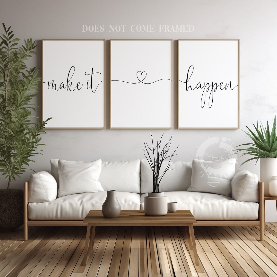 Set Of 3 Make It Happen Wall Art Prints Minimalist Home Modern Living Room And Office Decor