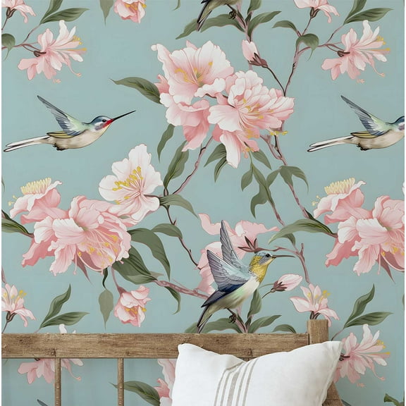 S4Sassy Removable Nature-Inspired Waterproof Wall Wrap, Plain Finish Wallcover, Bird & Floral Contact Paper For Walls, Cabinets, Dresser, Self Adhesive Vinyl Wallpaper Roll - Blue (25"X120")