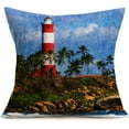thumbnail image 3 of Lighthouse Pillow Covers Set of 4 Bule Oil Painting Style Summer Beach Nautical Decorative Throw Pillow Cases Cushion Cover Cotton Linen for Outdoor Home Decor 18x18 Inches (Lighthouse Set), 3 of 5