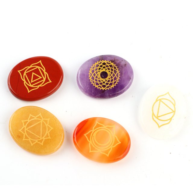 Piedra de chakra, 7 piezas/juego de curación espiritual grabada, piedra de chakra grabada, juego de piedras de Reiki, uso conveniente