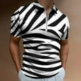 thumbnail image 2 of Zebra Print Black And White Men Zipper T-shirt Summer Casual Short Sleeve T-shirt Top, 2 of 7