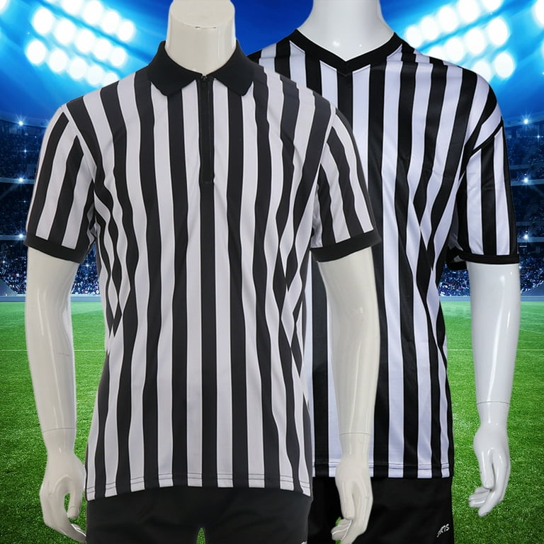 Juhai Court Uniform Striped Shape Short Sleeve V-neck Sweat Absorption  Anti-Deformed Referee Wearing Polyester Fiber Sporting Goods Collared  Referee