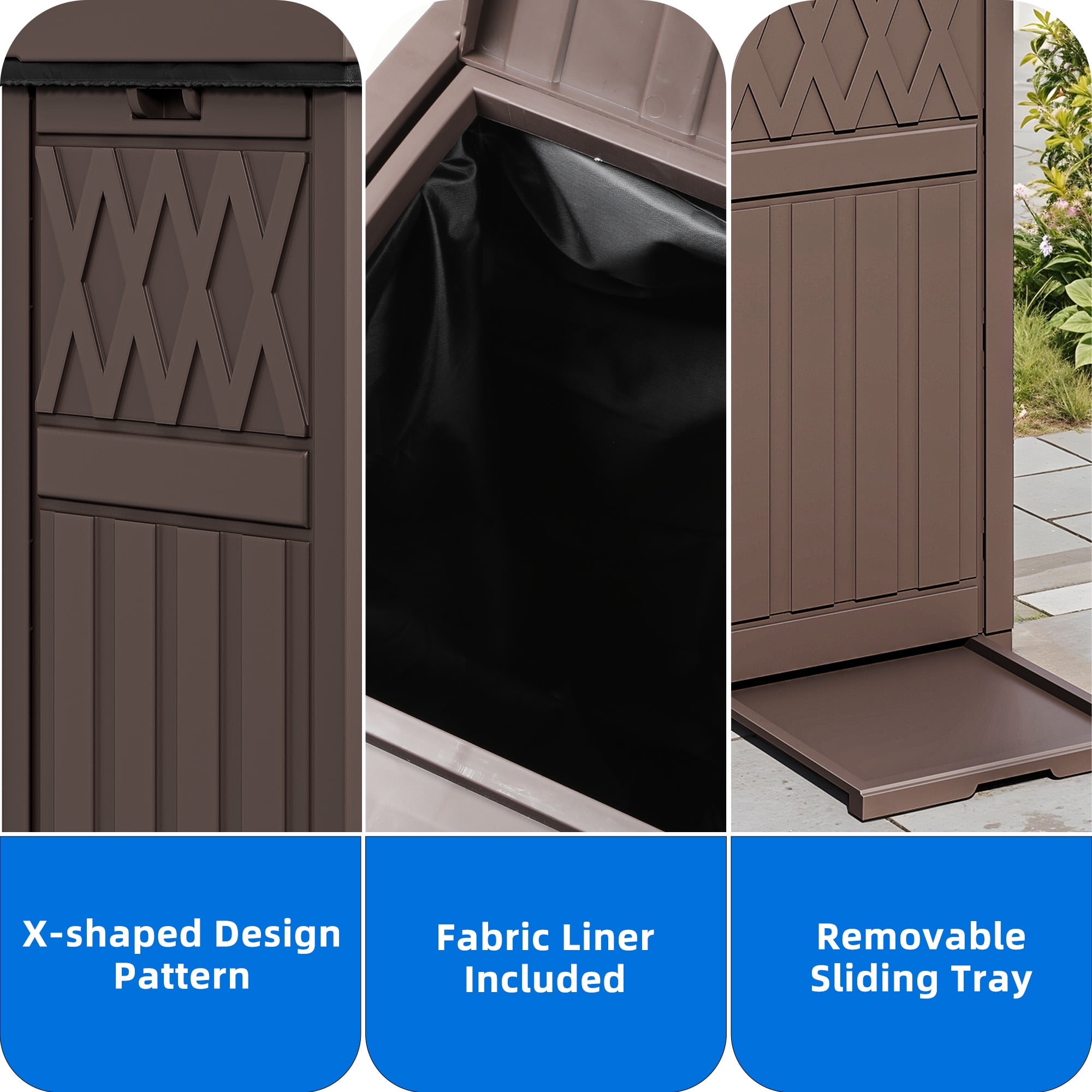 Dextrus 36 Gallon Outdoor Trash Can, Waterproof Resin Garbage Bin with Drip Tray & Lid, Trash Bin,for Porch, Backyard, Dark Brown