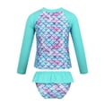 thumbnail image 3 of Kaerm Kids Girls 2PCS Tankini Outfits Swimsuit Rash Guard Long Sleeves Fish Scales Top with Bottoms Cyan 6, 3 of 7