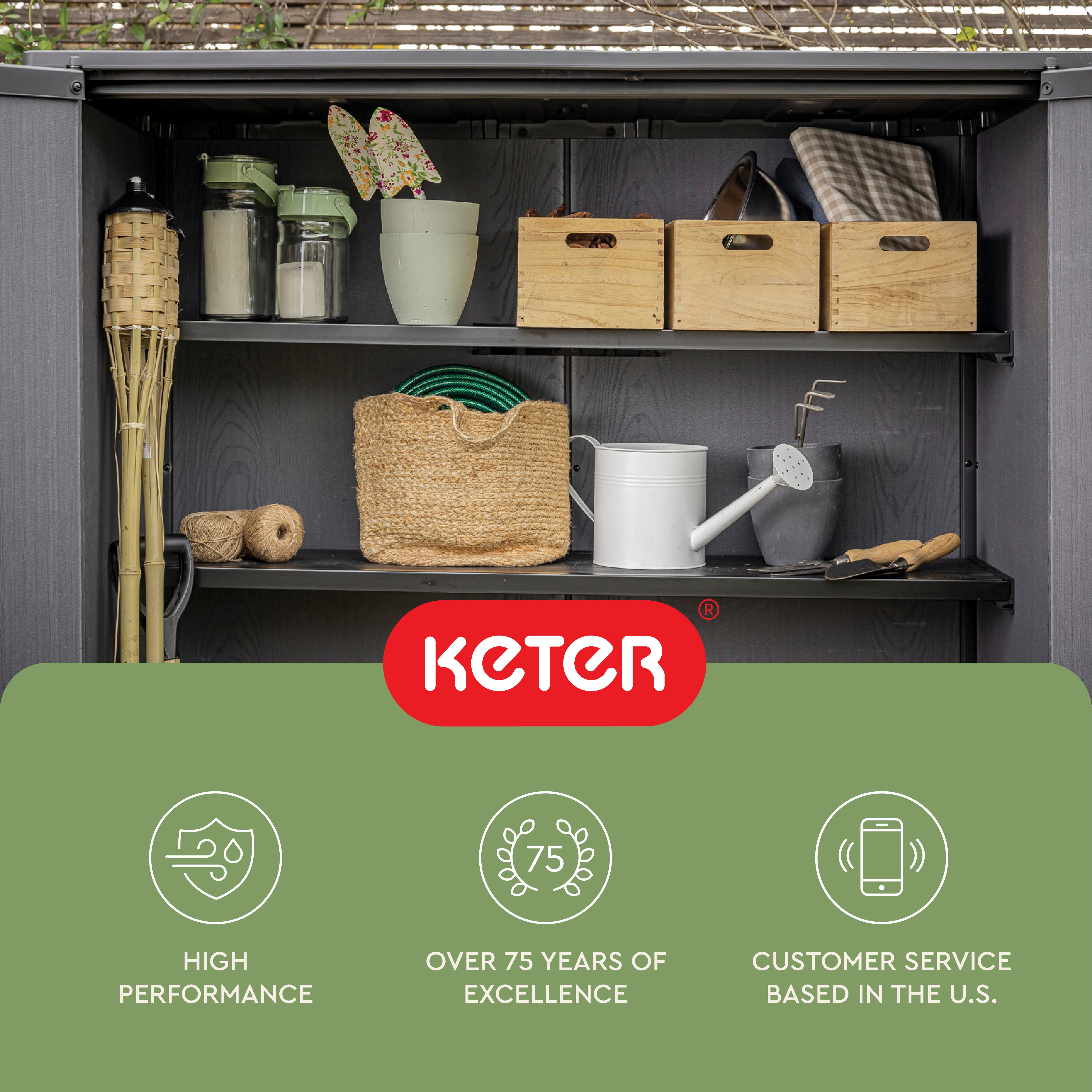 Keter Vertical 4x2 ft. Outdoor Storage Shed, Weatherproof Lockable Double Doors, Ashwood