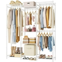 XH Wardrobe Closet, 4 Hanging Spaces Portable Clothes Rack,Free Standing Closet Organizer and Storage System with Hanging Rods,Clothing Rack Suitable for Cloakroom,Bedroom,Entrances,etc.White