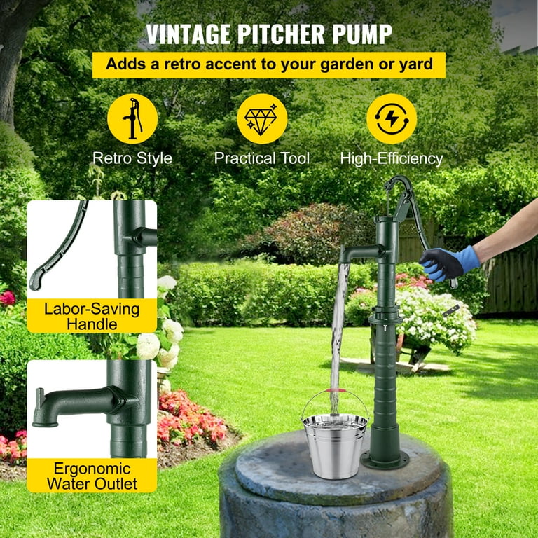 VEVOR Hand Water Pump w/Stand, 15.7 x 9.4 x 51.6 inch Pitcher Pump& 26 inch  Pump Stand w/Pre-set 1/2 Holes for Easy Installation, Rustic Cast Iron