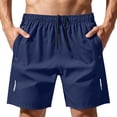 thumbnail image 3 of Mens Quick Dry Athletic Shorts Casual Fashion Solid Color Elastic Waist Shorts with Pockets for Sports, Beach, and Daily Wear Navy M, 3 of 7