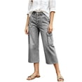 thumbnail image 3 of QIUOMBBP Wide Leg Cropped Jeans for Women Button Front Solid Color Capris Trendy Summer Denim Pants with Multi Pockets Gray XXL, 3 of 6