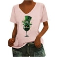 thumbnail image 3 of lcziwo St Patrick's Day Cotton Shirt for Women Fashion Letter Graphic Tee Tops Loose Casual U Neck Short Sleeve Tshirts Summer Athletic Blouses Pink S, 3 of 5