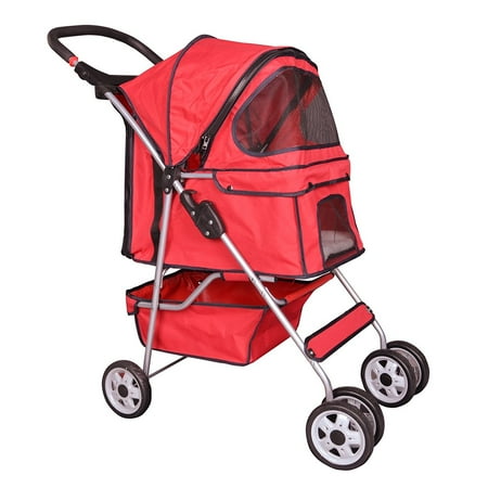 BestPet Red 4 Wheels Pet Stroller Cat Dog Cage Stroller Travel Folding Carrie  Walmart.com
